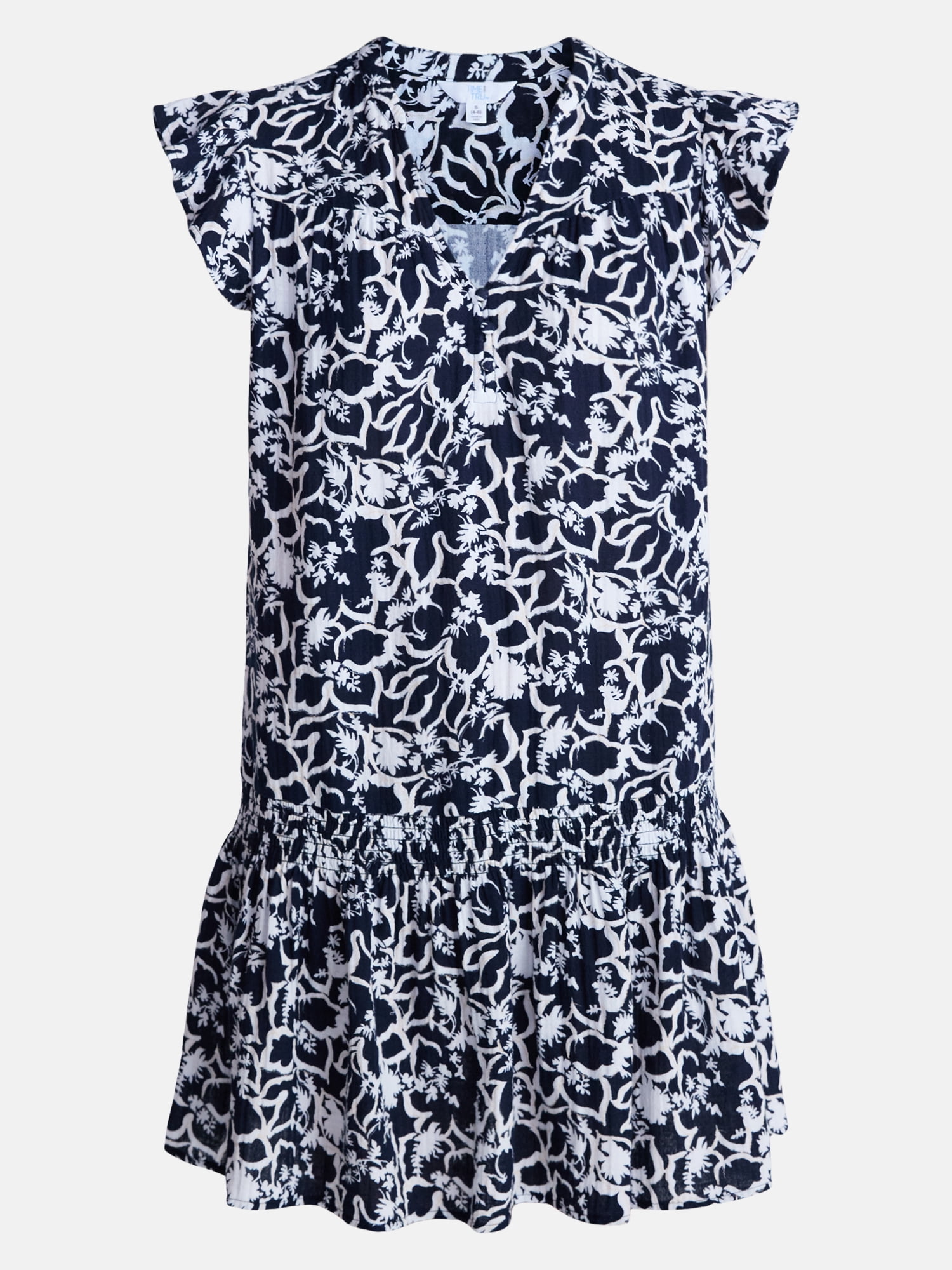 Time and Tru Women's Double Cloth Mini Dress with Flutter Sleeves, Sizes XS-XXXL