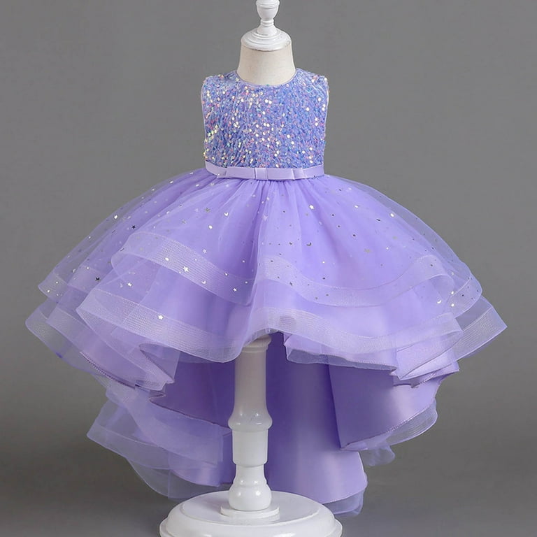 Girl Dresses Pageant Elegant Lace Baptism Wedding Gown Party Dresses  Toddler Dress Light Purple 4-5 Years