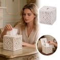 thumbnail image 1 of Macrame Square Open Bottom Tissue Cover Boho Woven Organizer Cube Handmade Bohemian For Home, 1 of 6