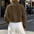 thumbnail image 6 of aohooy Cargo Bomber Jacket Women Cropped Oversized Fall Coat Full Zip Up Stand Collar Long Sleeve Lightweight Jackets with Pocket Brown,XXL, 6 of 7