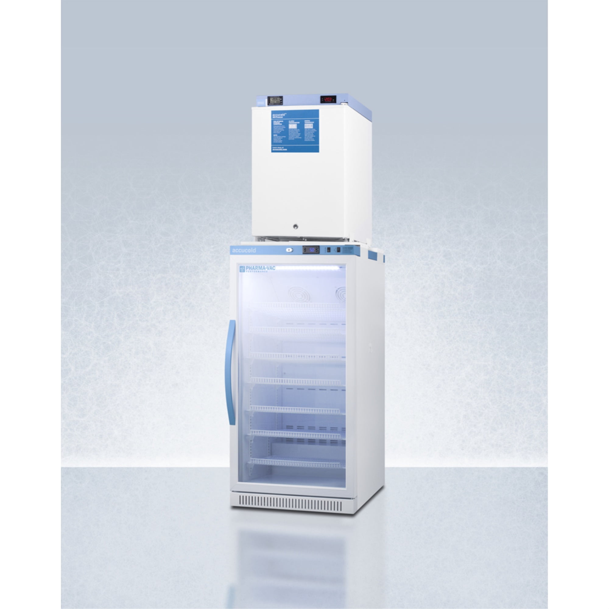 Stacked vaccine refrigerator-freezer combination