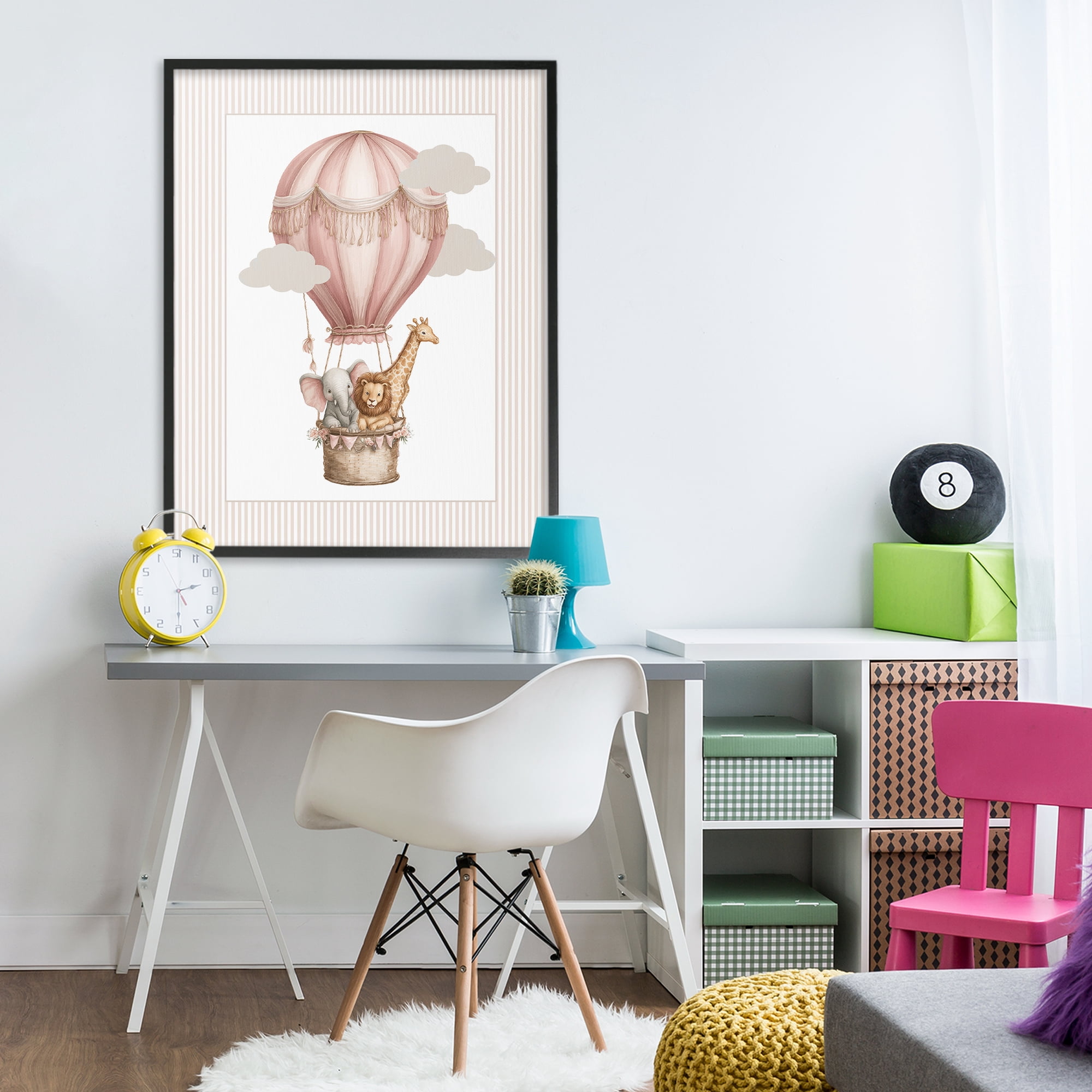 Stupell Industries Hot Air Balloon Animals Pink Black Framed Giclee Art, design by Christine Simpson Art
