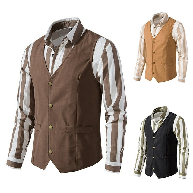 Spring And Summer New Wholesale Men's Vest Solid Color European Size Single-Breasted V-Neck Retro Vest Men's Vest