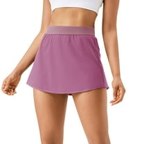 Bovxnpu Plus Size Skirts For Women, Women's Tennis Skirts Casual Mini Skirt, Solid Color Sports Skirt Fake Two-piece Drying Breathable Running Pocket Yoga Skirt L