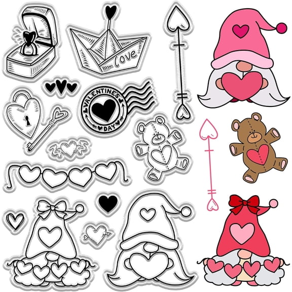 Valentine's Day Clear Rubber Stamps Heart Gnome PVC Silicone Stamp Seal Transparent Silicone Stamps