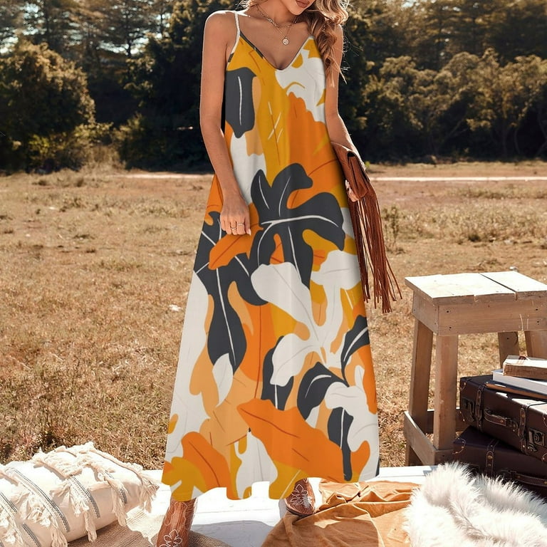 ZZZHY Papaya Orange Camouflage 376 Women s Casual Halter Maxi Dress Backless Sundress Loose Flowy for Summer Beach Travel Vac Walmart