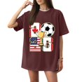 thumbnail image 1 of Women's Football Graphic T-Shirt, Women's Soccer Letter Print Short Sleeve T-Shirt, Casual Summer Neck Top for Women Sports Fan Tee Shirt Everyday for Soccer Tournament 2026 Wine Size: 2XL, 1 of 4