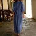 thumbnail image 5 of HADST Women's Collared V-Neck Puffed-Sleeve Maxi Dress, 3/4 Sleeves High-Waisted Pleated A-Line, 5 of 7
