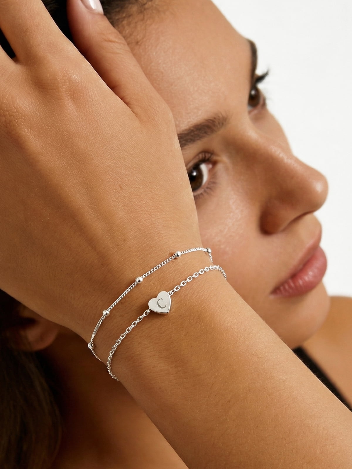 Silvora Initial C Bracelet for Women 925 Sterling Silver Letter Capital Heart Bracelets Jewelry Gift for Wife Daughter Birthday Christmas