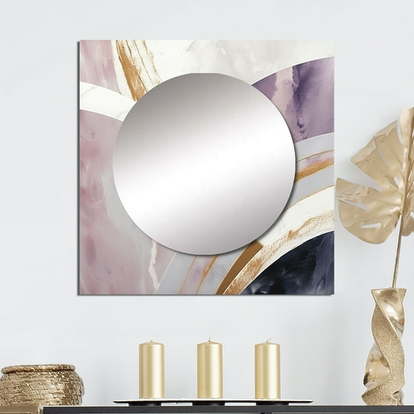 Designart "Marble Medley Pink and White III" Abstract Marble Square Mirror Wall Decor Modern - Large Pink Square Bathroom Mirror - Square Printed Wall Mirror Art