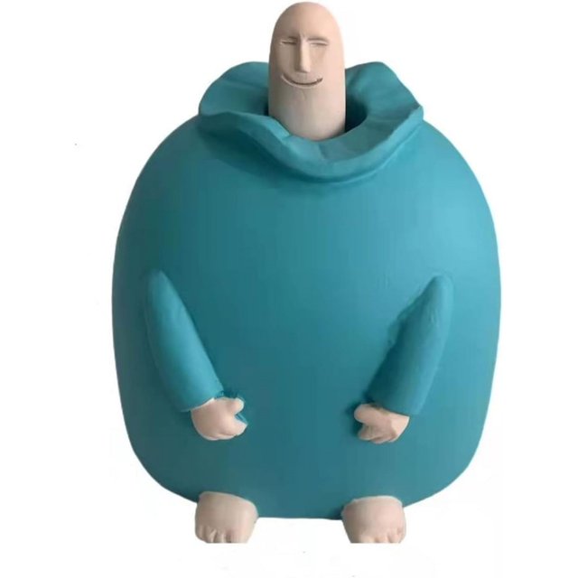 Decoración de mesa con dedo sonriente con personalidad, estatuilla de resina regordeta azul con abrigo y mano de color piel, decoración de escritorio divertida