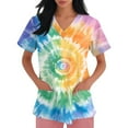 thumbnail image 4 of BDPORKAS Women Scrubs Nurse Uniforms Stretch Short Sleeve V Neck Nursing Scrub Fashion Tie Dye Graphic Soft Shirts with Pocket, 4 of 7