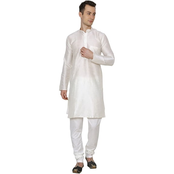 Royal Kurta Men's Silk Blend Solid Kurta Pyjama Beige