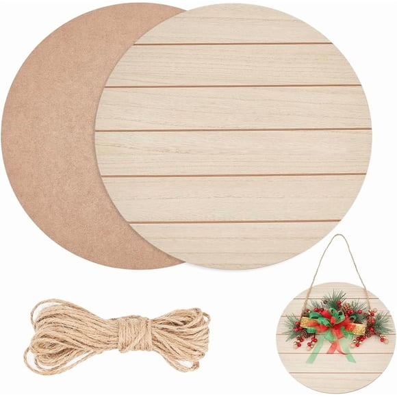 13.7 inch Wood Circles for Crafts Unfinished Wood Rounds for Crafts Reversible Wood Circles Flat Round Cutouts Wood Hanging Door Plaque Wood Slices with Jute Cord for Home Decorations