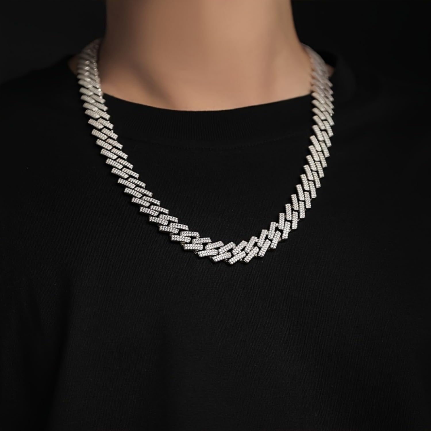 18K Gold Plated Moissanite Necklace Mens Lab Grown Diamond Chain Gold Necklace for Wedding Sterling Silver Moissanite Chain Diamond Cuban Chain Necklace Diamond Necklace for Mens