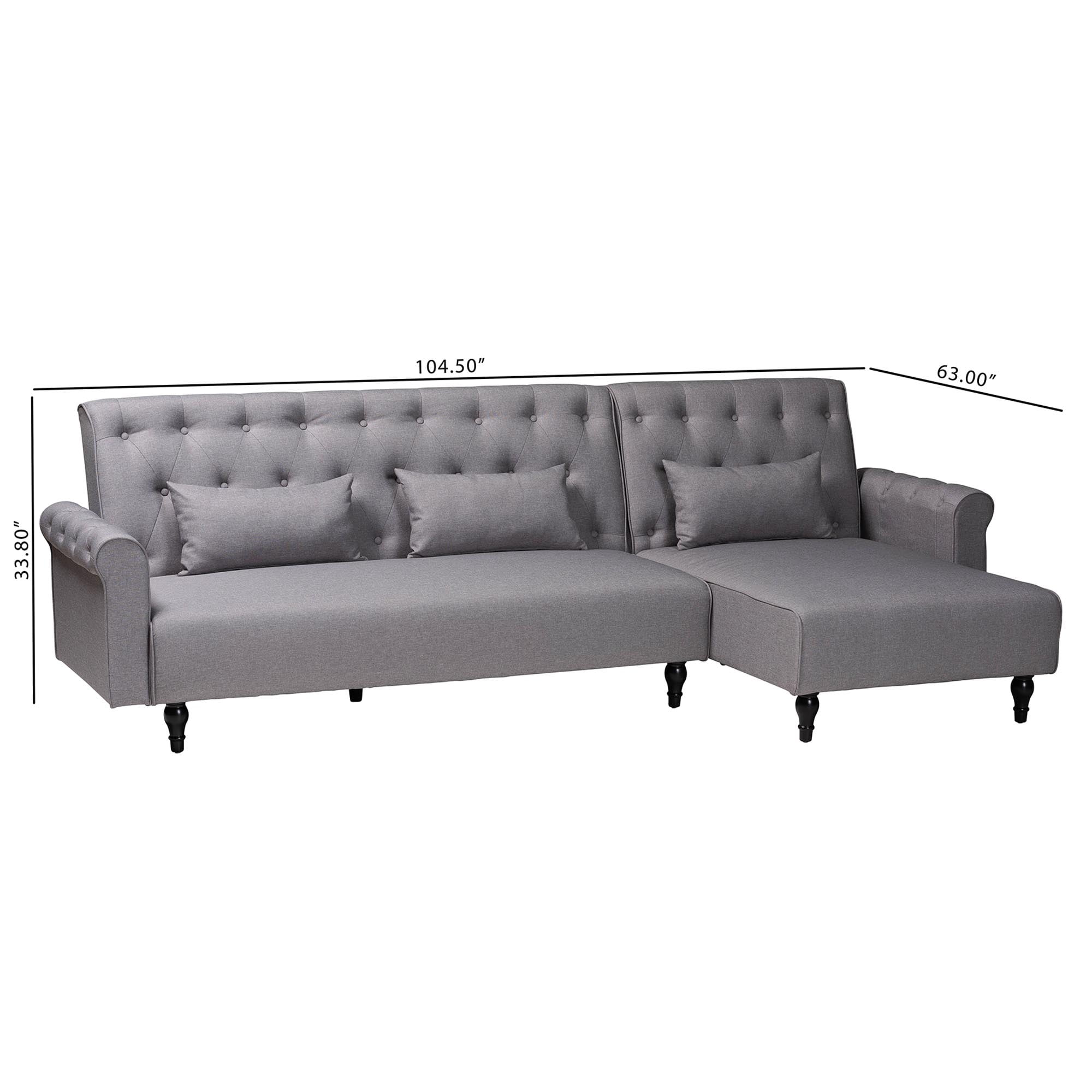 Baxton Studio Chesterfield Retro-Modern Convertible Sleeper Sofa, 104.5" W, Black