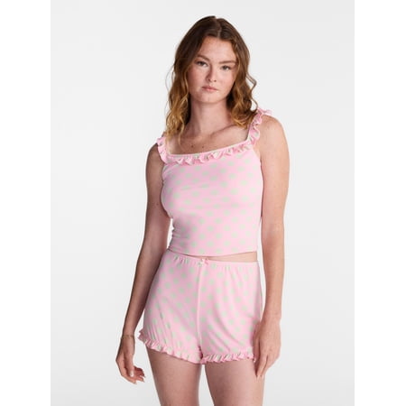 No Boundaries Ruffle Tank Top and Shorts Sleep Set, 2-Piece, Women's XS-XXL
