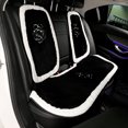 thumbnail image 5 of Funda de asiento de coche universal de felpa suave de invierno, cojín clásico con diseño de flores de camelia en blanco y negro para mantener el calor, accesorios para el coche, 5 of 5