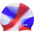 thumbnail image 2 of TYR Youth Tie Dye Silicone Swim Cap Red/White/Blue, 2 of 2