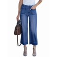 thumbnail image 3 of Pantalones Vaqueros de Cintura Alta, Acampanados y de Pierna para Mujer, Modernos, Elásticos, Holgados y con Bolsillos de Azul Oscuro S, 3 of 9