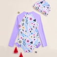 thumbnail image 5 of lnmuld Kids Swimsuits Long Sleeve Swimsuit Set Floral Gradient Scale Print Detachable Ruffle Skirt Matching Swim Cap Color:Purple,Size:3-4 Years, 5 of 9