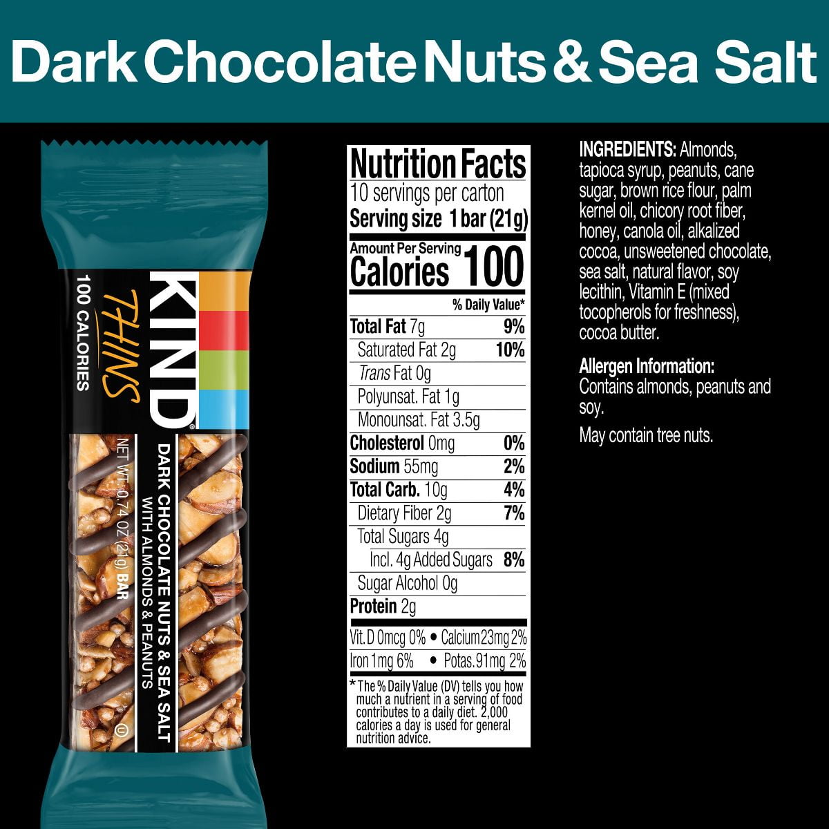 KIND Thins Dark Chocolate Nuts Sea Salt - 7.4oz/10ct - Pack of 2