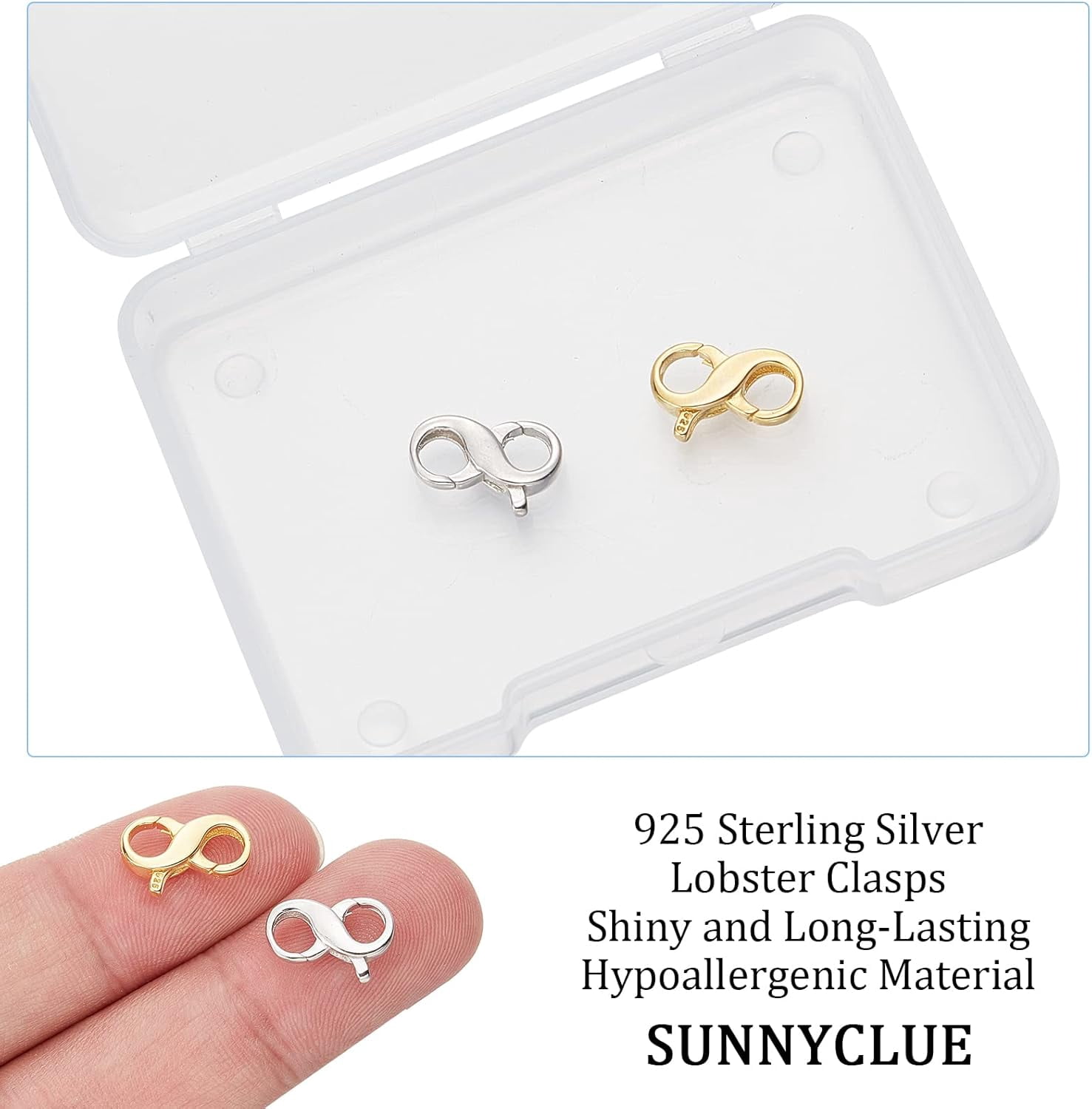 1 Box 2Pcs 925 Sterling Silver Lobster Clasp Double Lobster Clasps Infinity Clasp Number 8 Bracelet Extender Necklace Shortener Clasp for Jewelry Making Findings Women Adults DIY Crafts