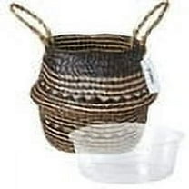 LE TAUCI Plant Basket, 7.8 Inch Black Triangle Woven Seagrass Belly Planter Baskets
