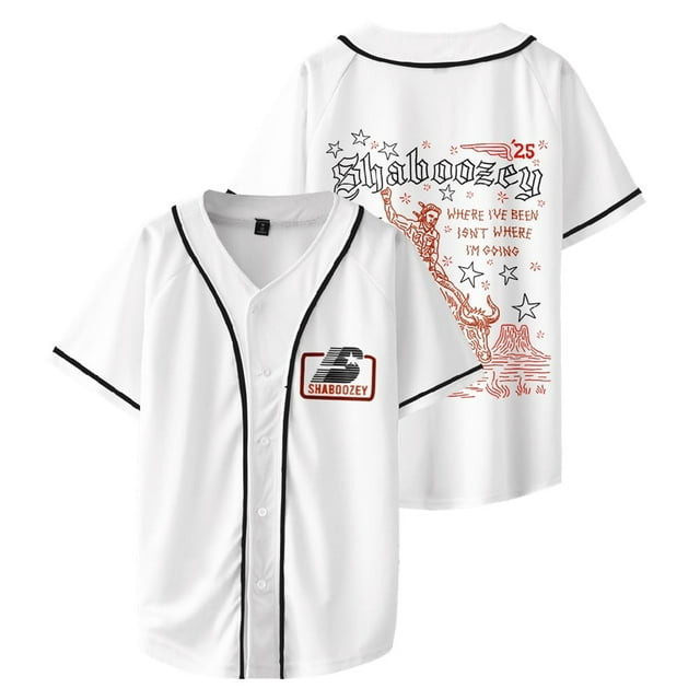 Shaboozey Marchandise Veste de Baseball Unisexe Mode Col en V à Boutons Blanc T-shirt à Manches Courtes,Style 1,TG