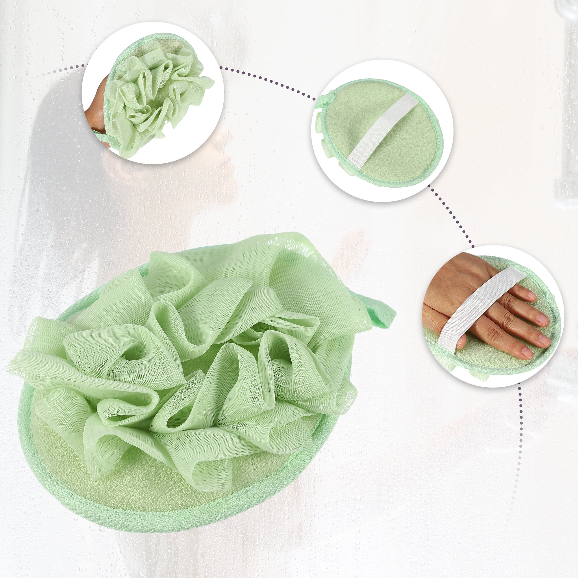 Unique Bargains Sponge Mesh Gloves with Flower Bath Ball Green