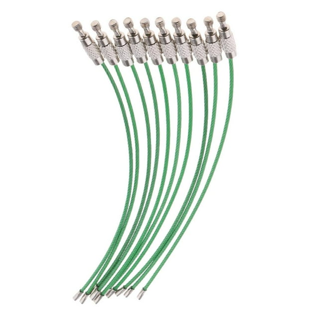 10 llaveros de acero inoxidable con bucles de alambre para colgar etiquetas de equipaje. verde