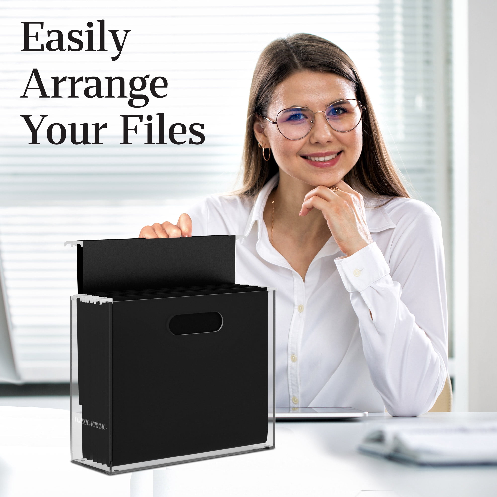 CLASSIC ACRYLIC File Organizer for Home and Office Organization, Clear, 10"x12"x4" Gift Box Included
