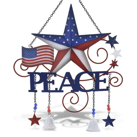 CoTa Global USA Flag Peace Wind Chime - American Flag Patriotic Indoor or Outdoor Windchime Home Decor with Hanging Bells, Handcrafted Glass and Metal Wind Chimes for Yard, Garden, Porch - 20 Inches