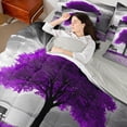 thumbnail image 4 of jejeloiu Purple Tree Artwor Bedding Comforter Set 7 Pieces,Rustic Mountain River Full Bedding Set,Romantic Theme Fitted Sheet Flat Sheet For Adults,Luxury Bedroom Decor Reversible, 4 of 8