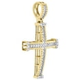 thumbnail image 2 of 10K Yellow Gold Real Diamond 1 Row Cross Pendant Fluted Bezel Edge 2" Charm 1 CT, 2 of 5