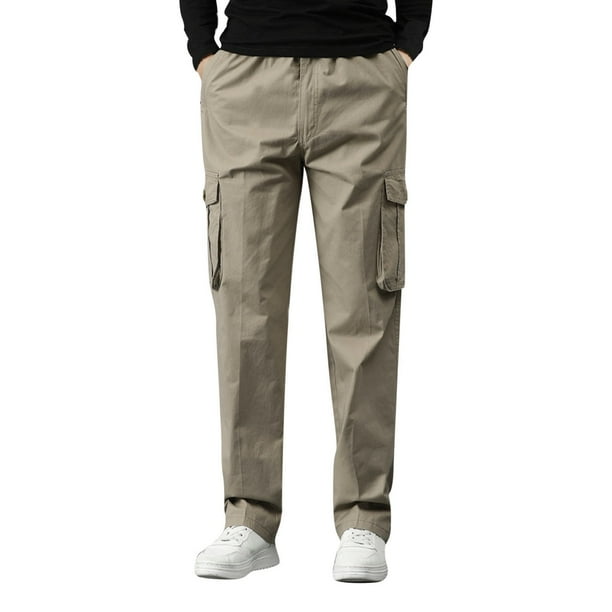 Pantalones holgados de algodón de talla grande para hombre, de color liso y cintura elástica, versátiles para el día a día y el trabajo.