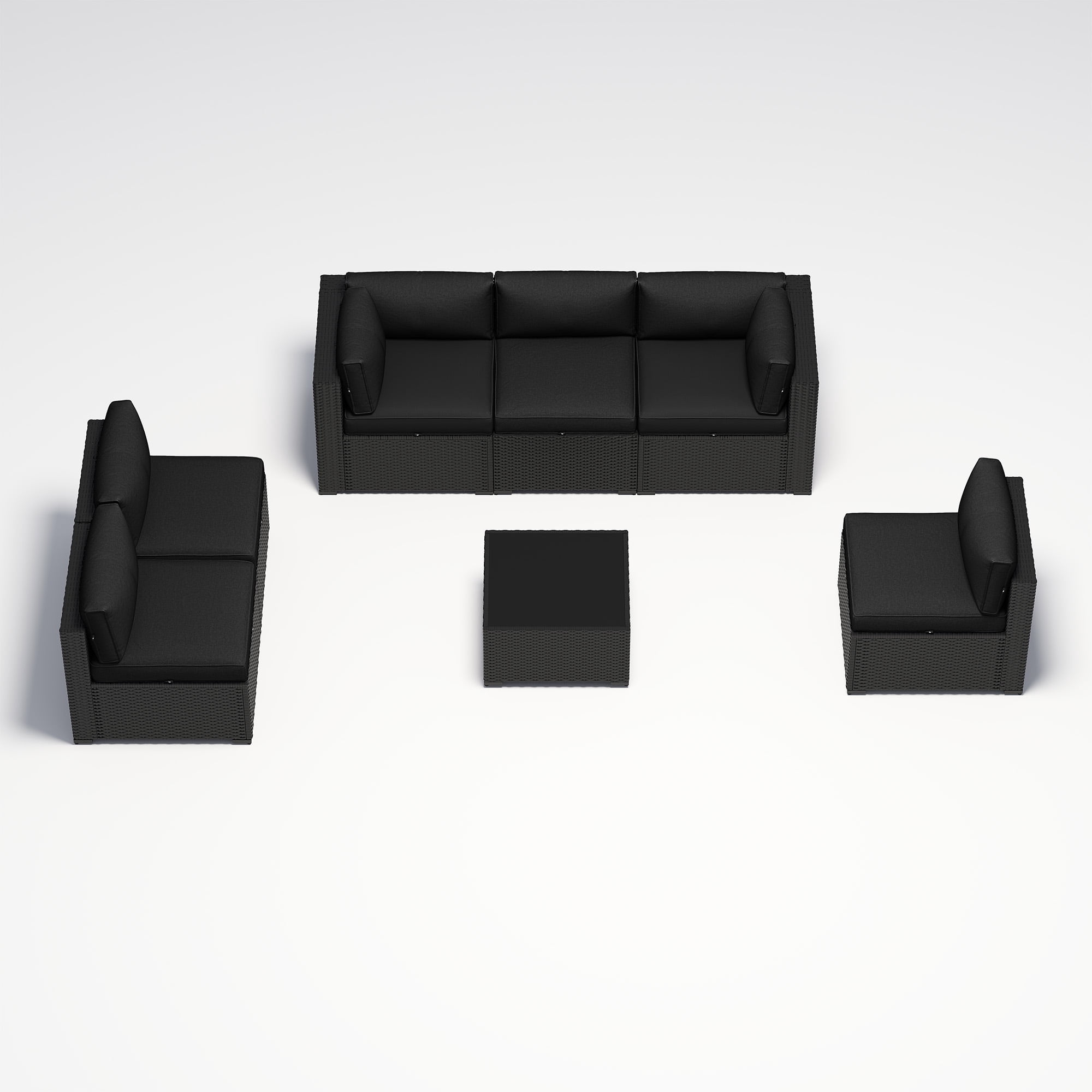 BaPiPro 7-Piece Outdoor Patio Furniture Set, Black Wicker Rattan Sectional Sofa with Black Cushions & Coffee Table, All-Weather for Backyard, Porch, Deck, Balcony