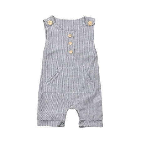 

Newborn Infant Baby Boys Girls Striped Romper Overall Button Jumpsuit Bodysuit Pant Clothes Outfits