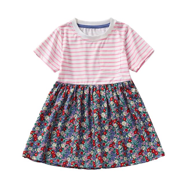 AJZIOJIRO Robe Décontractée en Coton pour Filles 2-7T, Robe d'Été à Manches Courtes pour Bébé, Jupe Tutu de Fête pour Enfants