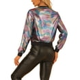 thumbnail image 3 of INSPIRE CHIC Blouson Bomber à Fermeture à Glissière Léger Métallique pour Femme à Col Montant Holographique Iridescent TP, 3 of 5