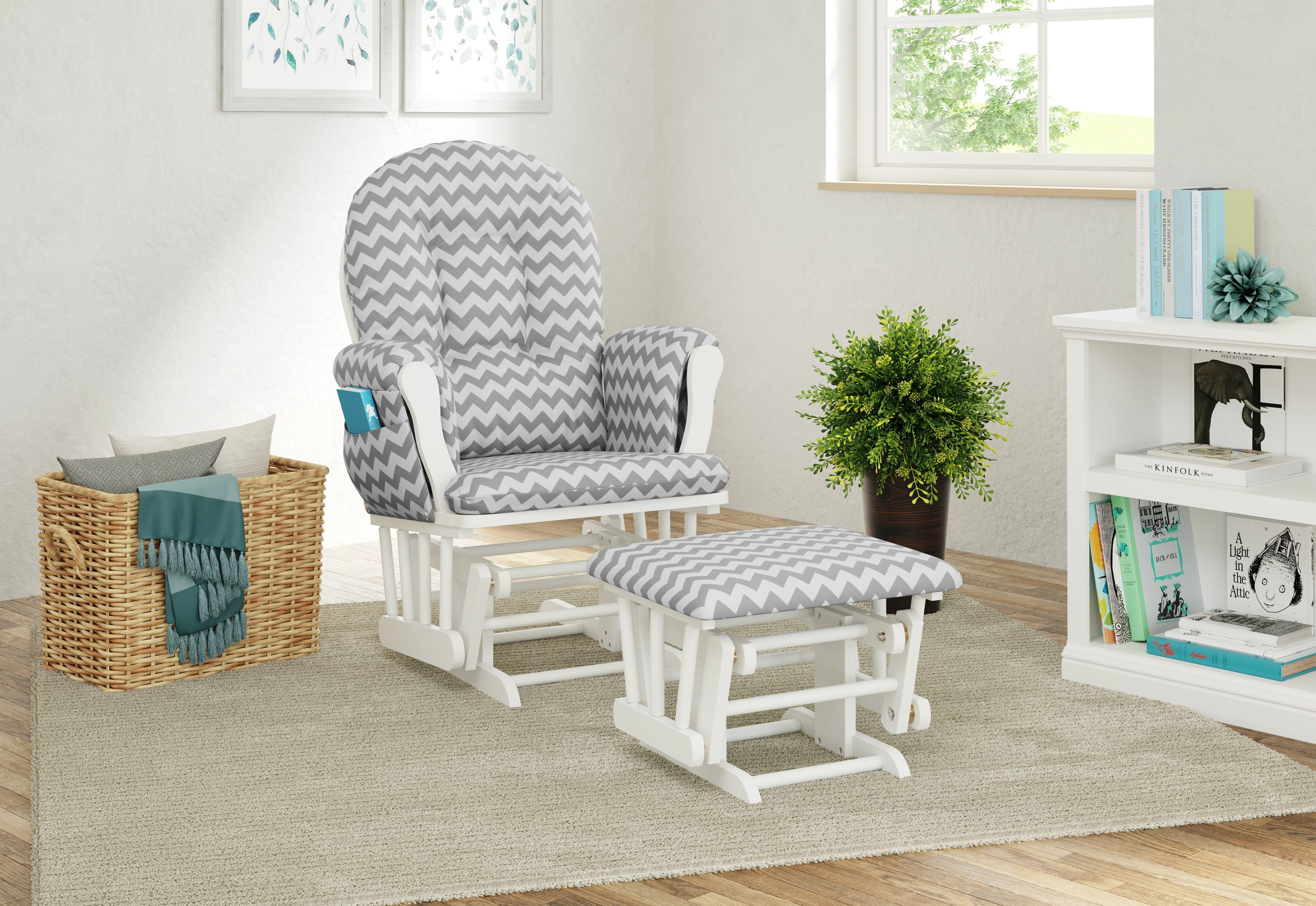 Storkcraft Hoop Nursery Glider and Ottoman White with Gray
