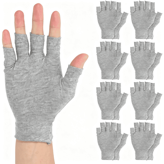 TELOLY 8 Pairs Cotton Moisturizing Gloves Fingerless Touchscreen Moisturizing Gloves for Dry Hands Sleeping,100% Cotton Quilting Glove,Size M,Eczema Glove for Men and Women (8 Pairs Grey)