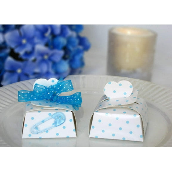 Light Blue Polka Dots Favor Box With Heart Top (12 pieces)