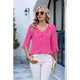 thumbnail image 4 of Blusas Informales Elegantes para Mujer, con Mangas 3/4, Cuello en V y Volantes, Color Rosa y Rojo, Talla S, 4 of 5