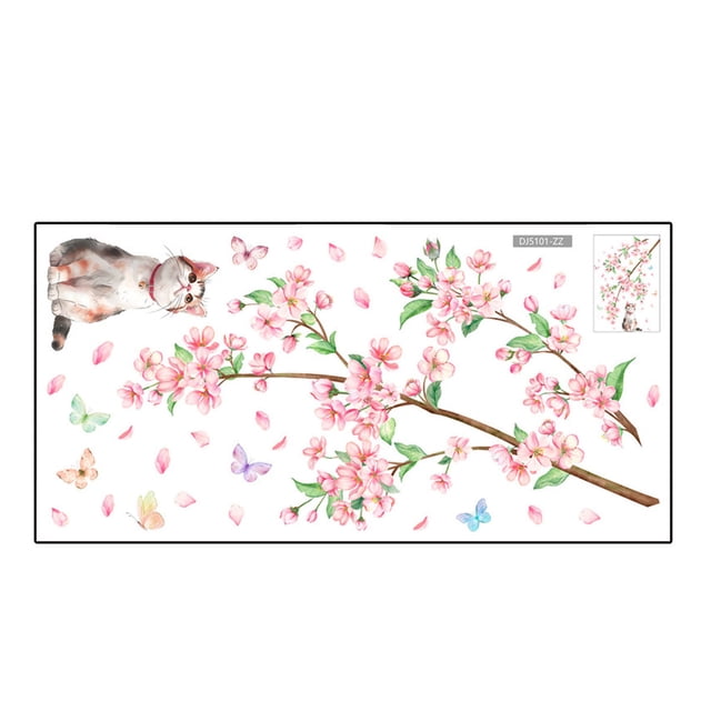 Pegatinas para ventanas Kojanyu con flores de durazno y gatitos,calcomanías electrostáticas para decoración del hogar,láminas decorativas UV no adhesivas para ventanas.