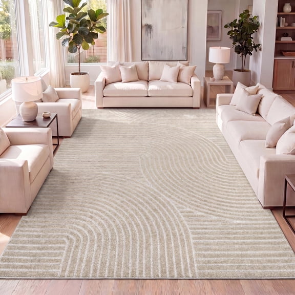 JONATHAN Y SCANDINAVIAN 5 x 8 Area Rug, Hallie Minimalist Curve Geometric - Beige/Cream, SCN100D-5