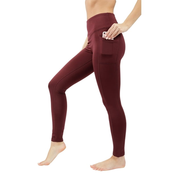 90 Degree By Reflex High Waist Fleece Lined Leggings with Side Pocket -  Yoga Pants - Spiced Apple with Pocket - Small 