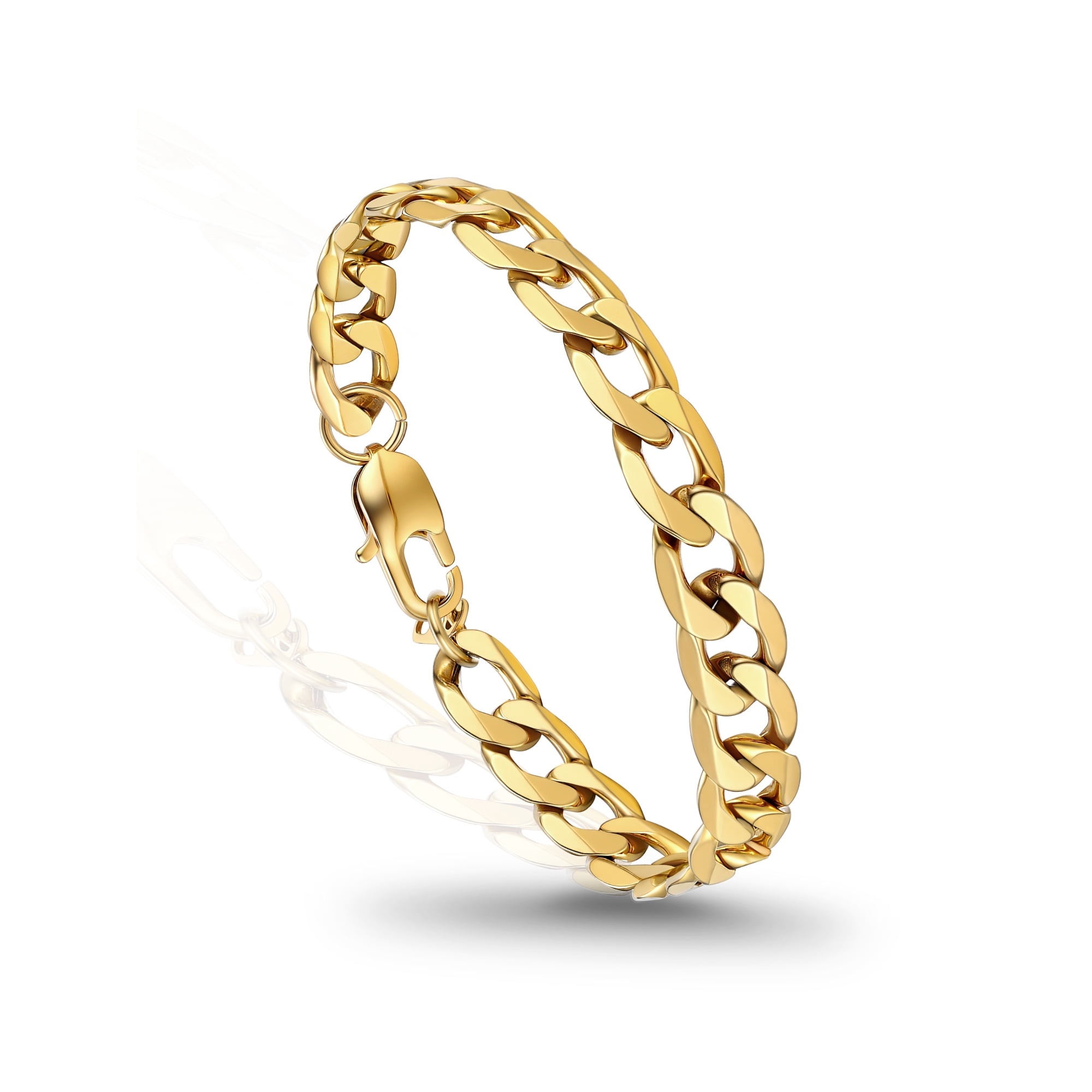 PROSTEEL Gold Plated Cuban Bracelet for Men Thick 14K Gold Plated Curb Link Chain 8MM 8.3 Inch Stainless Steel Wrist Bracelets Birthday Father Day Jewelry Gifts