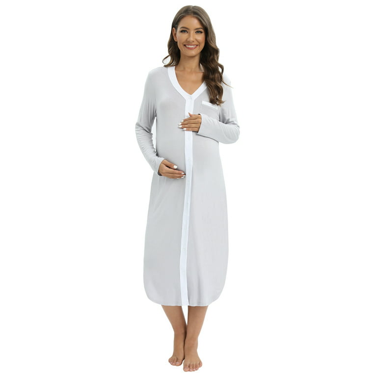 Maternity Nightgown Long Sleeve - 3 in 1 Delivery/Labor/Nursing Nightgown  Women's Maternity Hospital Gown/Sleepwear for Breastfeeding Sleep Dress S- XXL 