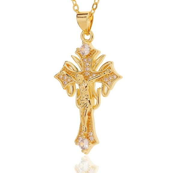 14K Yellow Gold Pendant for Men Women New Fashion Jesus Crucifixion Cross Jewelry